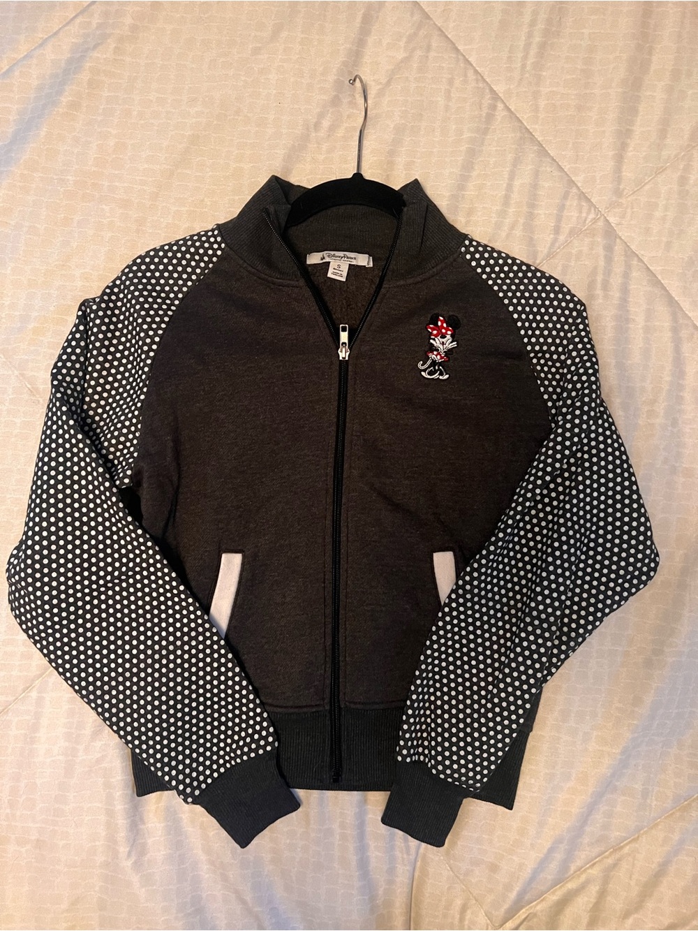 Disney Parks Black & White Minnie Mouse Polka Dot Zip-Up Sweatshirt